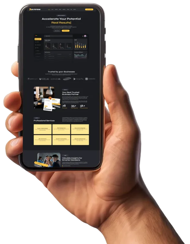Hand holding a mobile phone running an app built by Cyber1